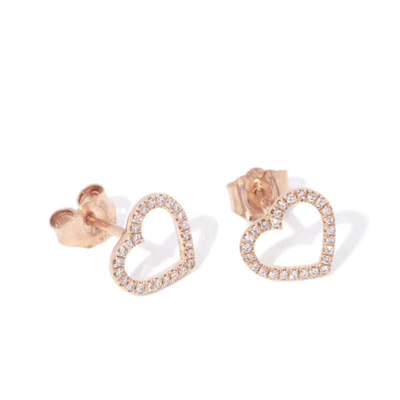 Contemporary Diamond Open Heart Studs 9 Carat Rose Gold