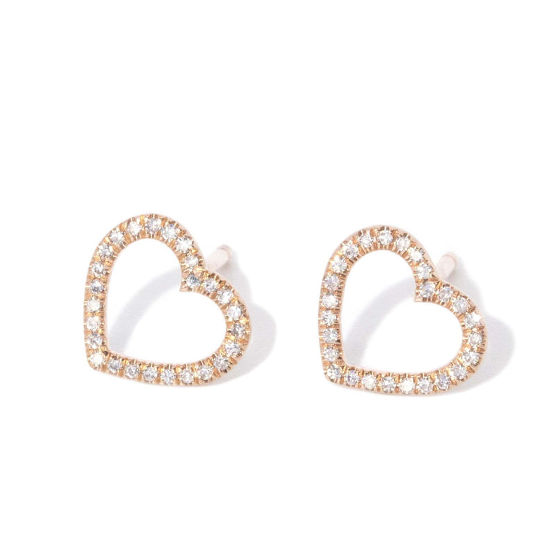 Contemporary Diamond Open Heart Studs 9 Carat Rose Gold