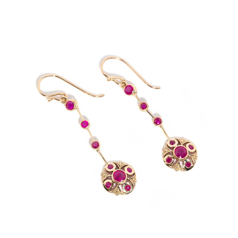Patricia Round Red Ruby Drop Earrings 9ct Gold* DRAFT Earrings Imperial Jewellery 