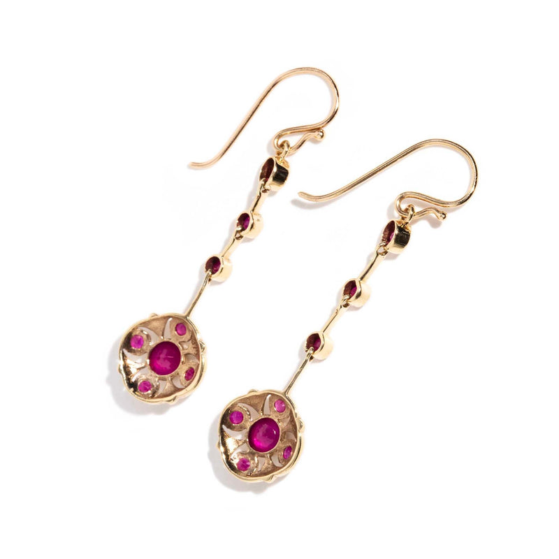 Patricia Round Red Ruby Drop Earrings 9ct Gold* DRAFT Earrings Imperial Jewellery 