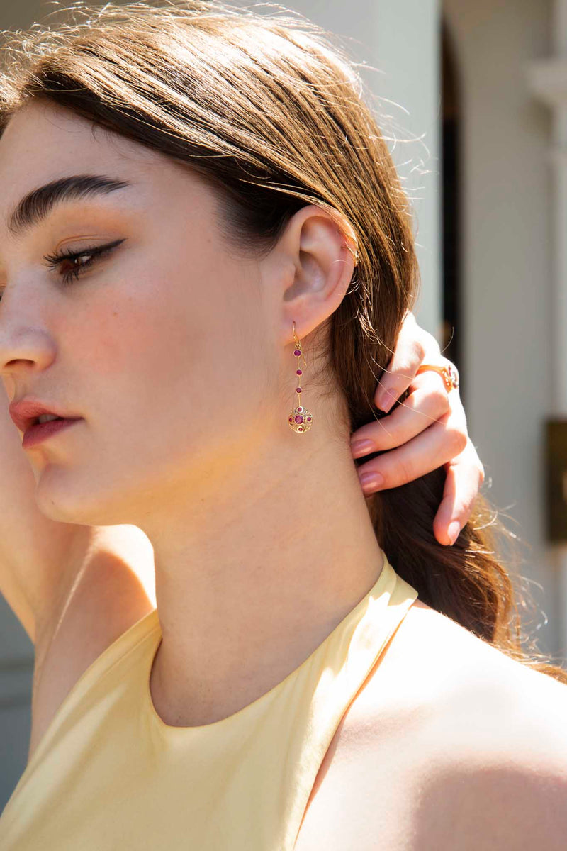 Red and deals gold drop earrings