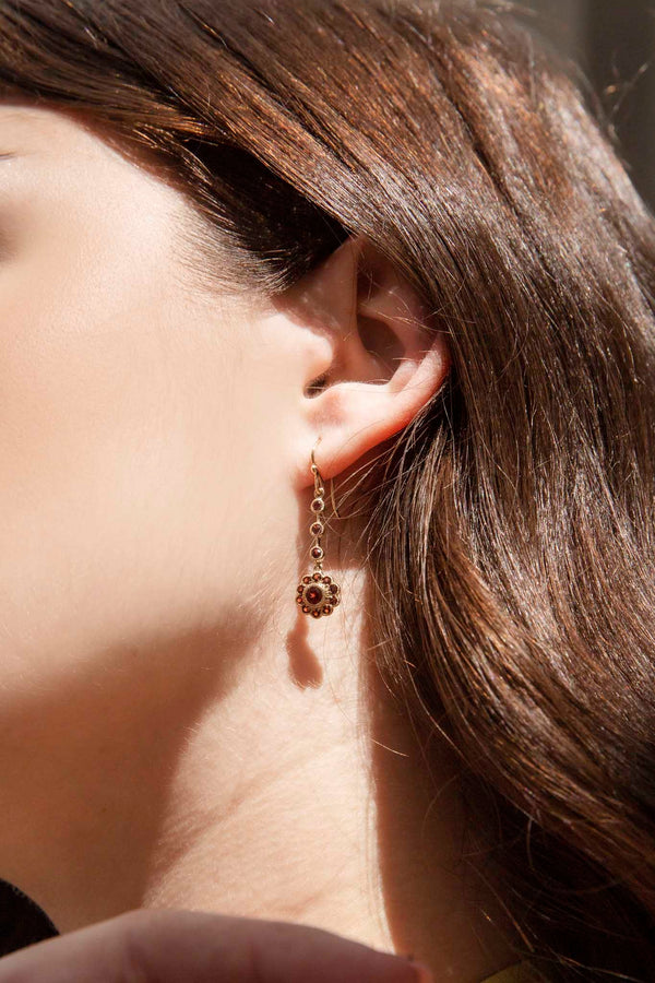 Peggy Red Garnet Drop Style 9ct Gold Earrings* DRAFT Earrings Imperial Jewellery 