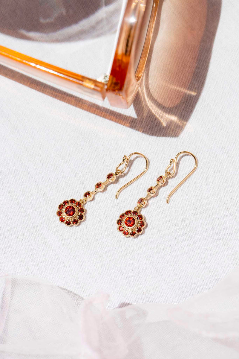 Peggy Red Garnet Drop Style 9ct Gold Earrings Earrings Imperial Jewellery 