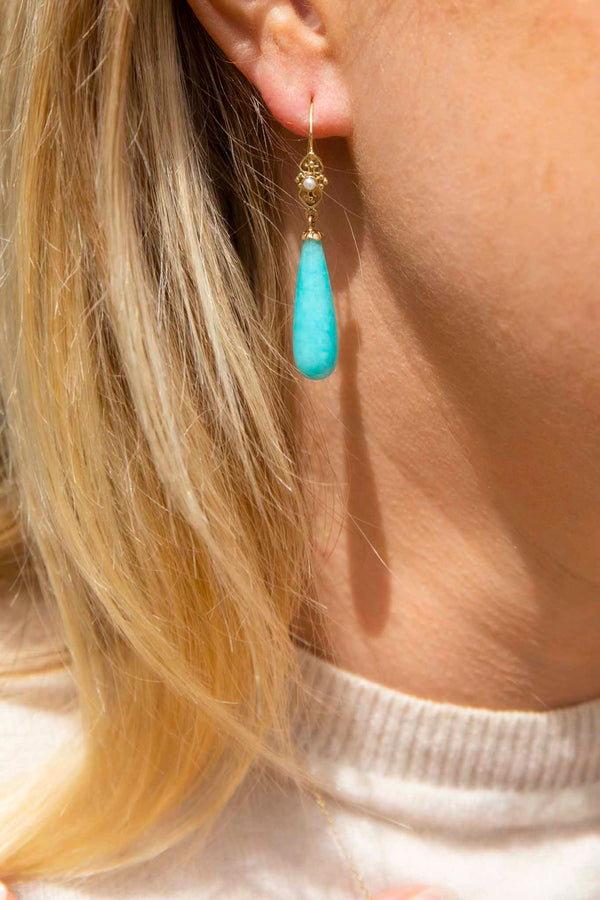Perci Re-invented Amazonite Drop Earrings 14ct Gold Earrings Imperial Jewellery 
