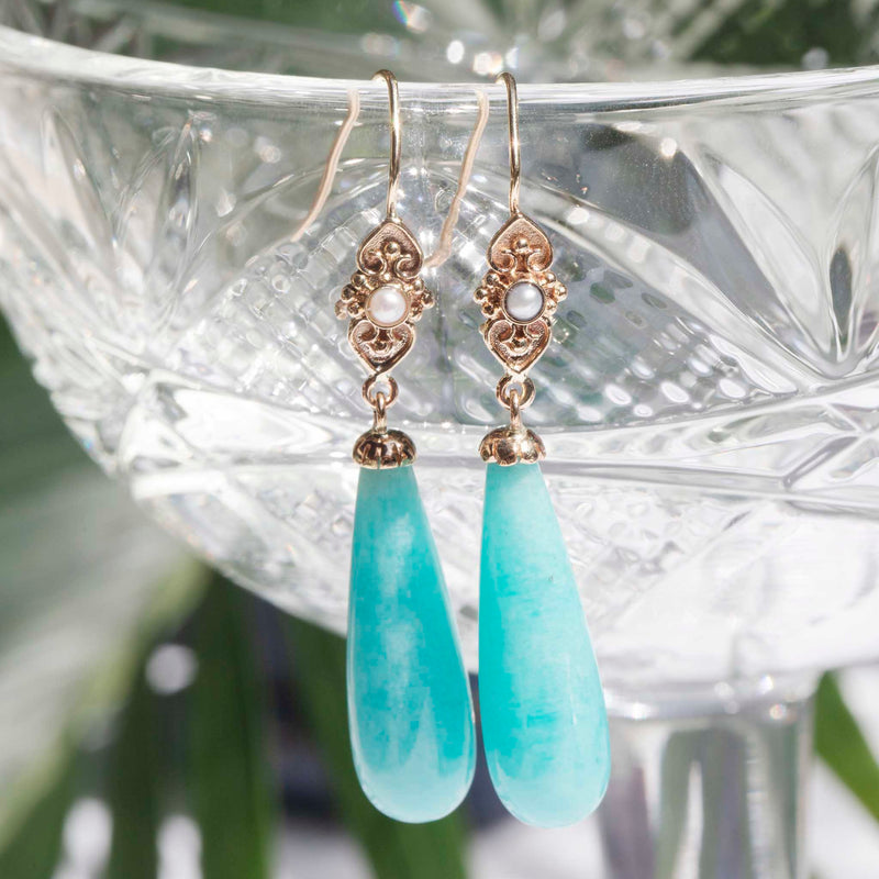 Perci Re-invented Amazonite Drop Earrings 14ct Gold Earrings Imperial Jewellery 