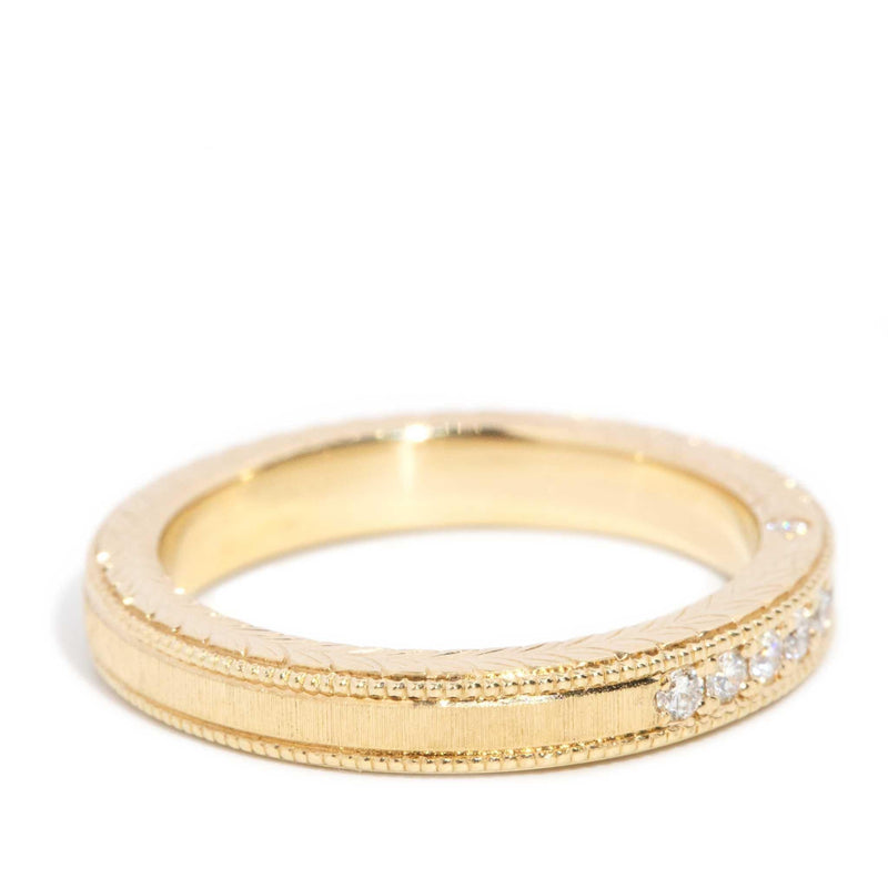 Perrie Diamond Patterened Engraved Band 18ct Gold