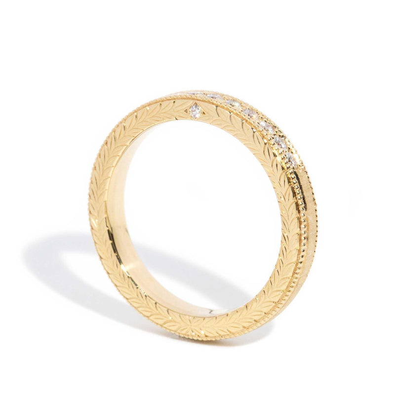 Perrie Diamond Patterened Engraved Band 18ct Gold