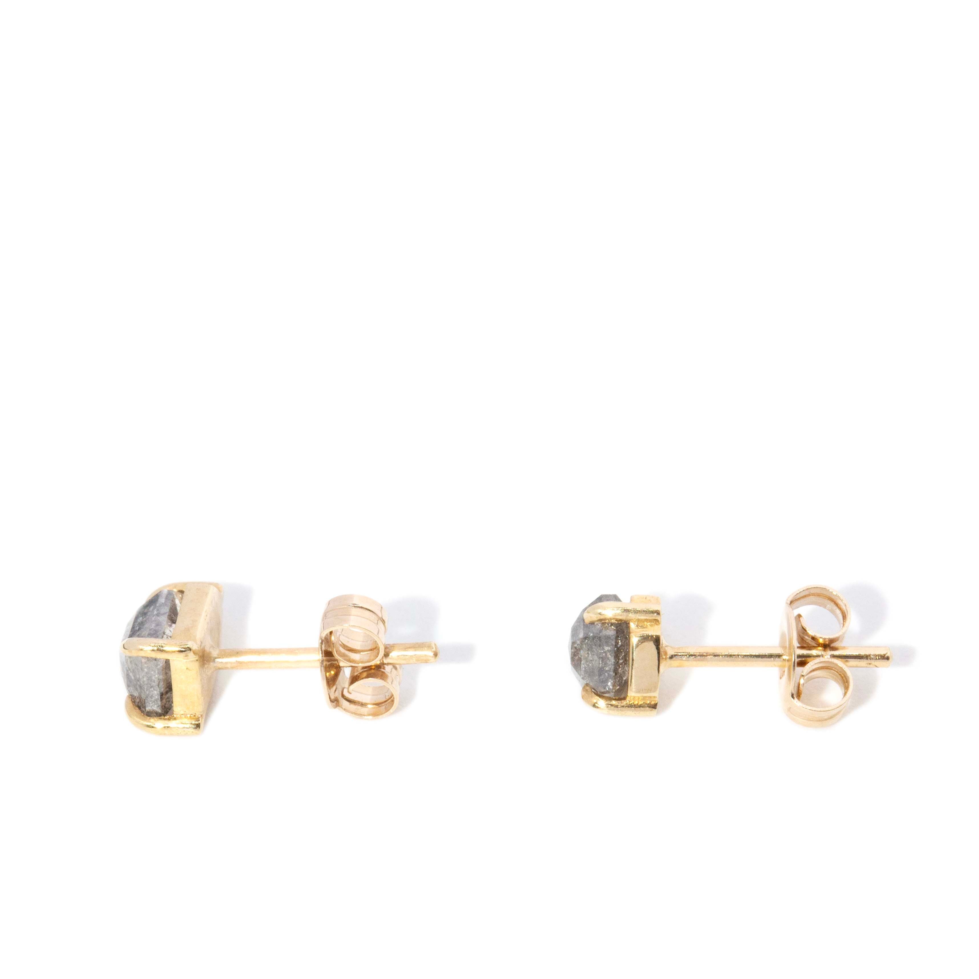 Petra Salt & Pepper Kite Cut Diamond Studs 9ct Gold Earrings Imperial Jewellery 