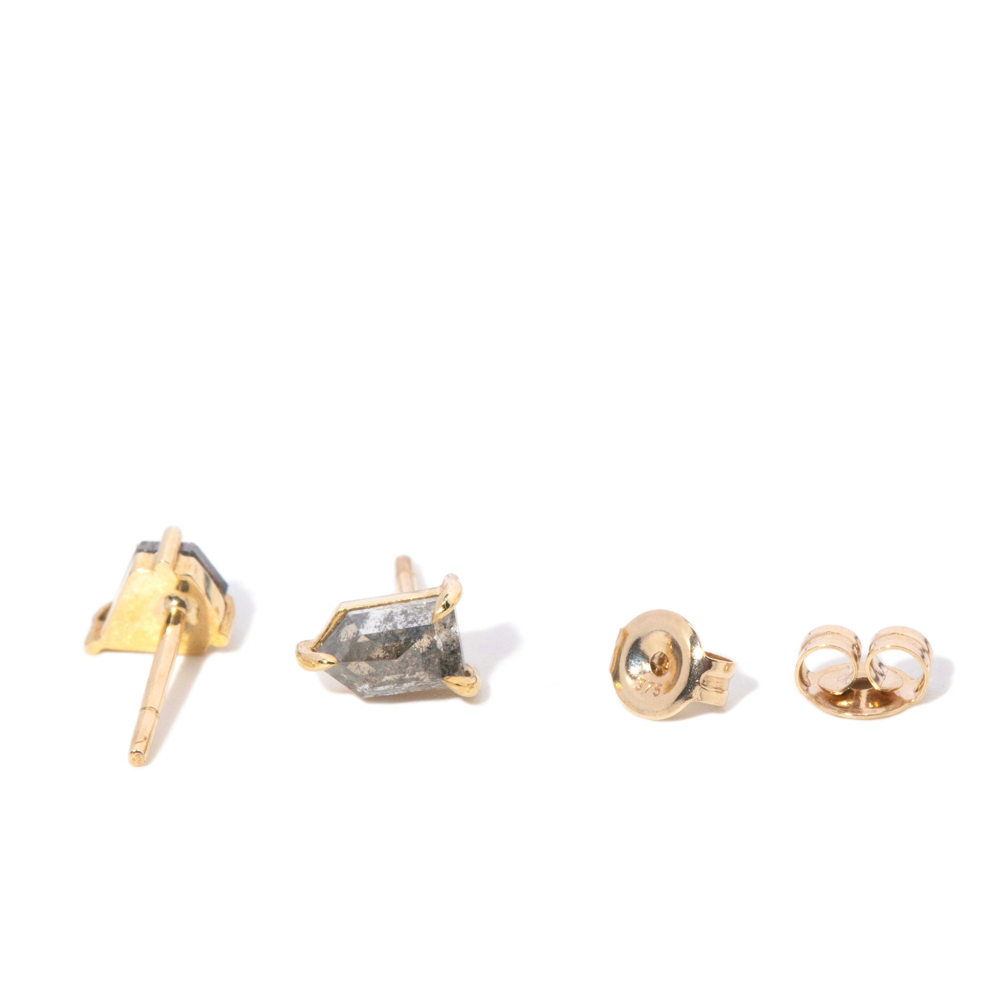 Petra Salt & Pepper Kite Cut Diamond Studs 9ct Gold Earrings Imperial Jewellery 