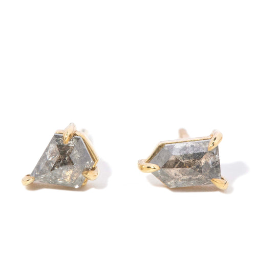 Petra Salt & Pepper Shield Cut Diamond Studs 9K Yellow Gold