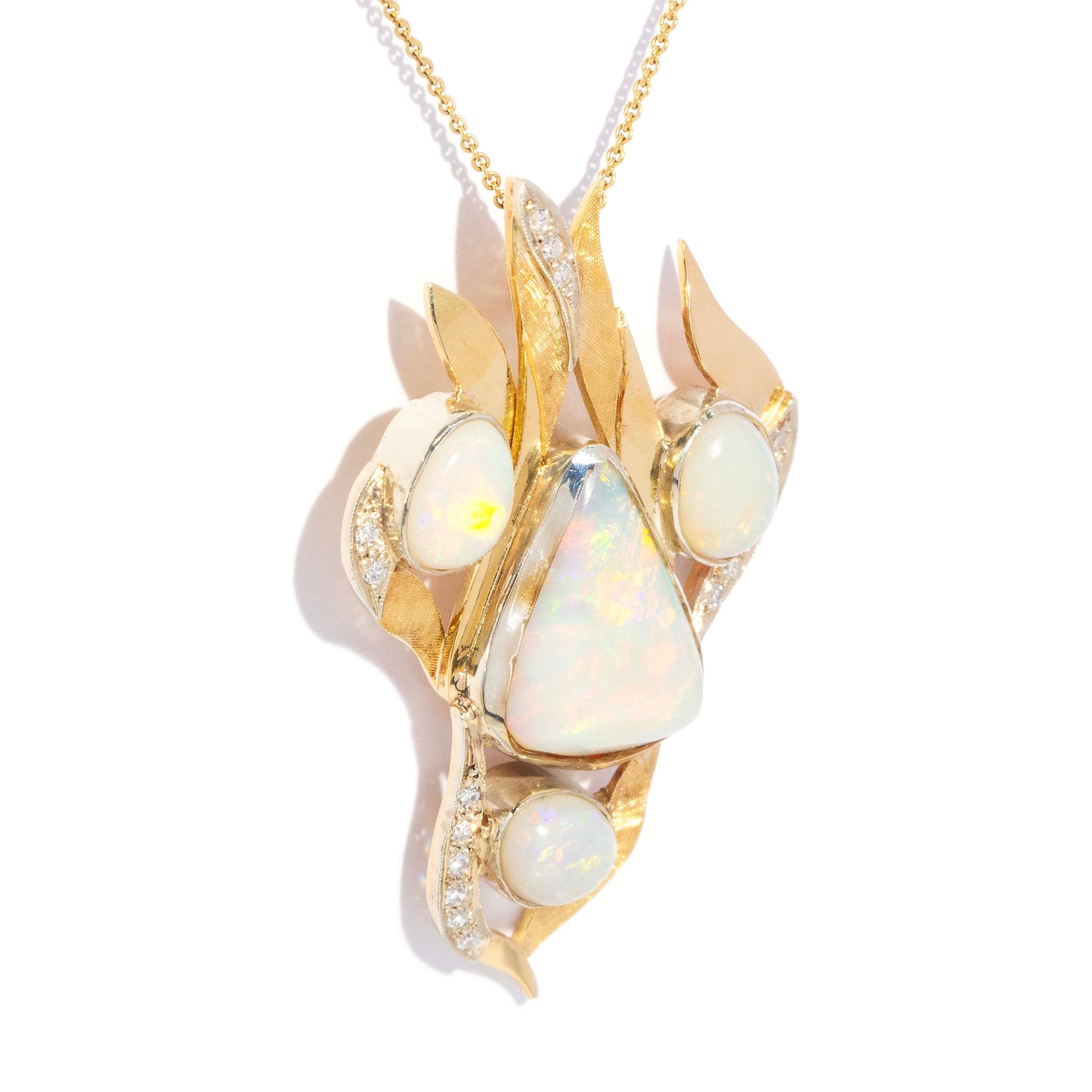 Phanie Vintage Circa 1980s Opal & Diamond Floral Spray Pendant 18ct Yellow Gold Pendants/Necklaces Imperial Jewellery 