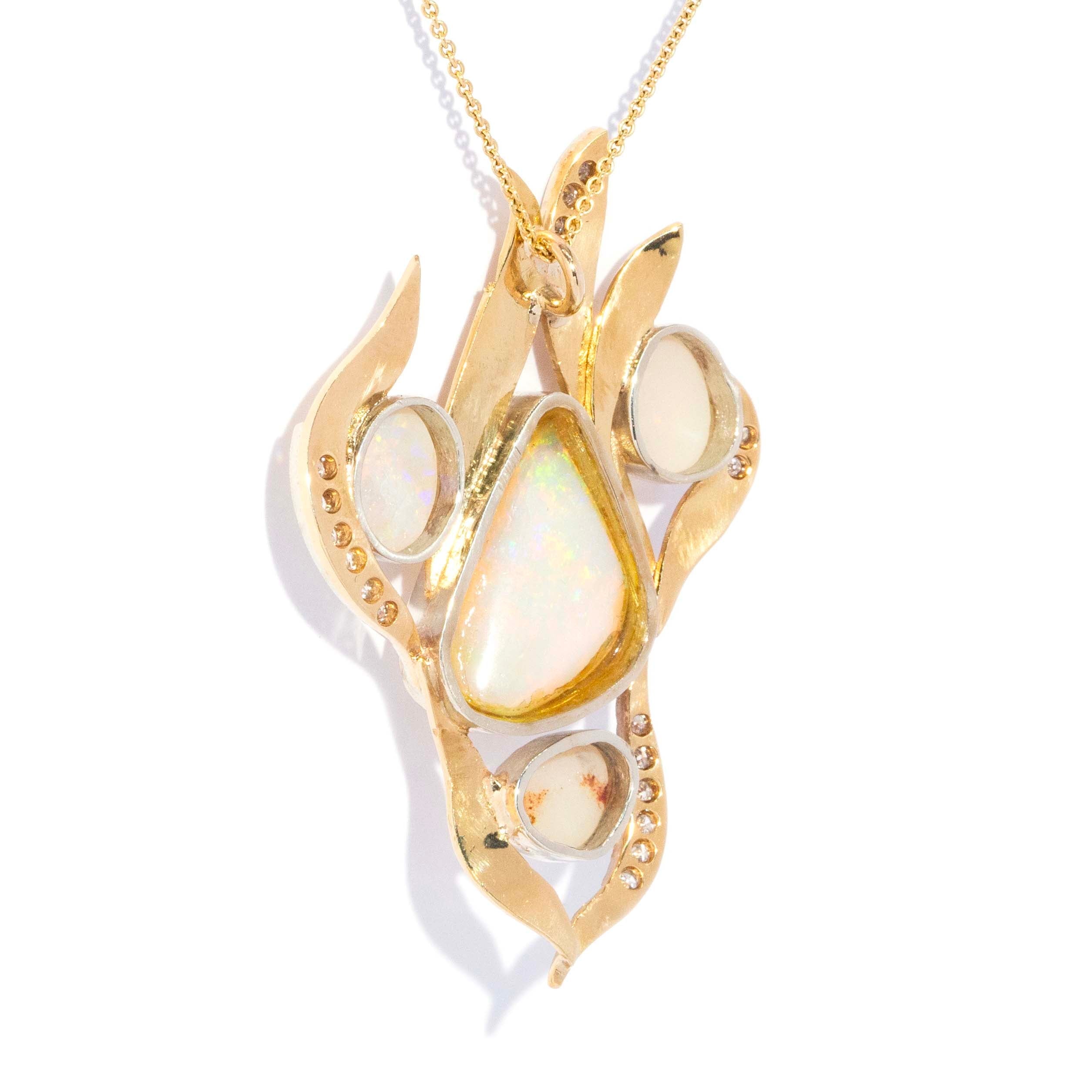 Phanie Vintage Circa 1980s Opal & Diamond Floral Spray Pendant 18ct Yellow Gold Pendants/Necklaces Imperial Jewellery 