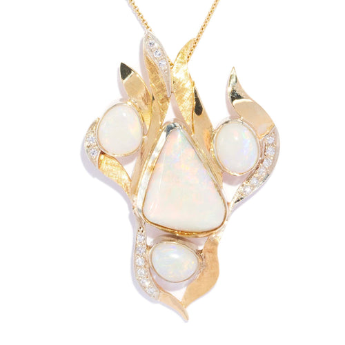 Phanie Opal & Diamond Floral Spray Pendant 18K Yellow Gold