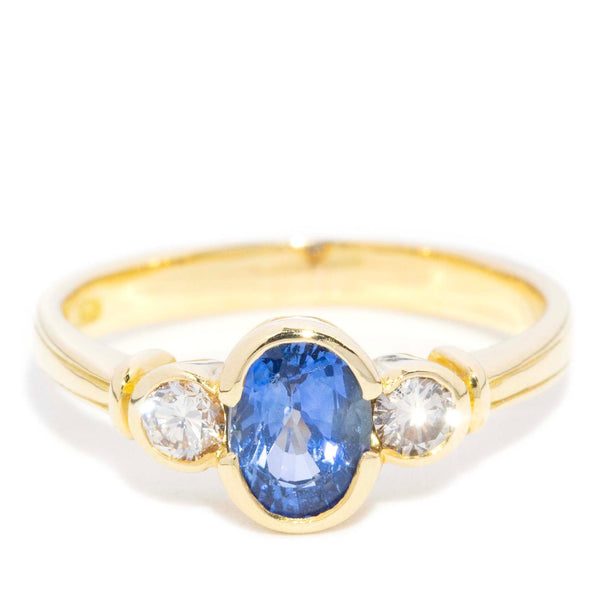 Phillipa Contemporary Blue Sapphire & Diamond Trilogy Ring 18ct Yellow Gold Rings Imperial Jewellery 