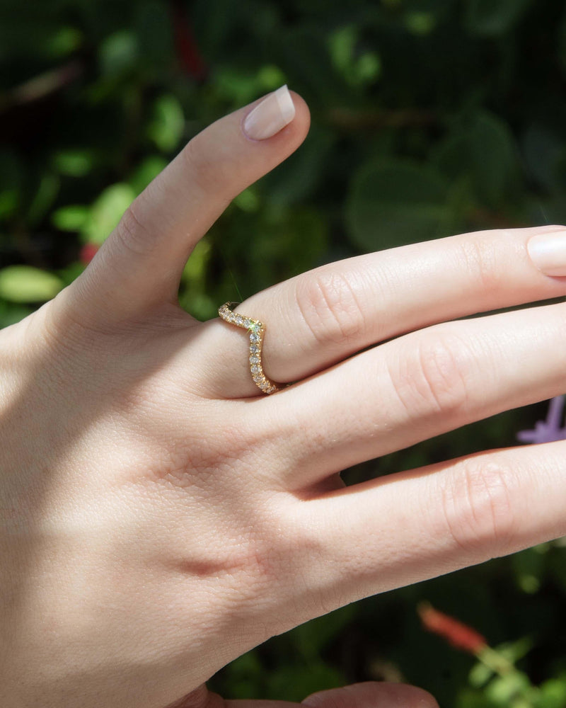 Contemporary Diamond Chevron Ring 18 Carat Yellow Gold