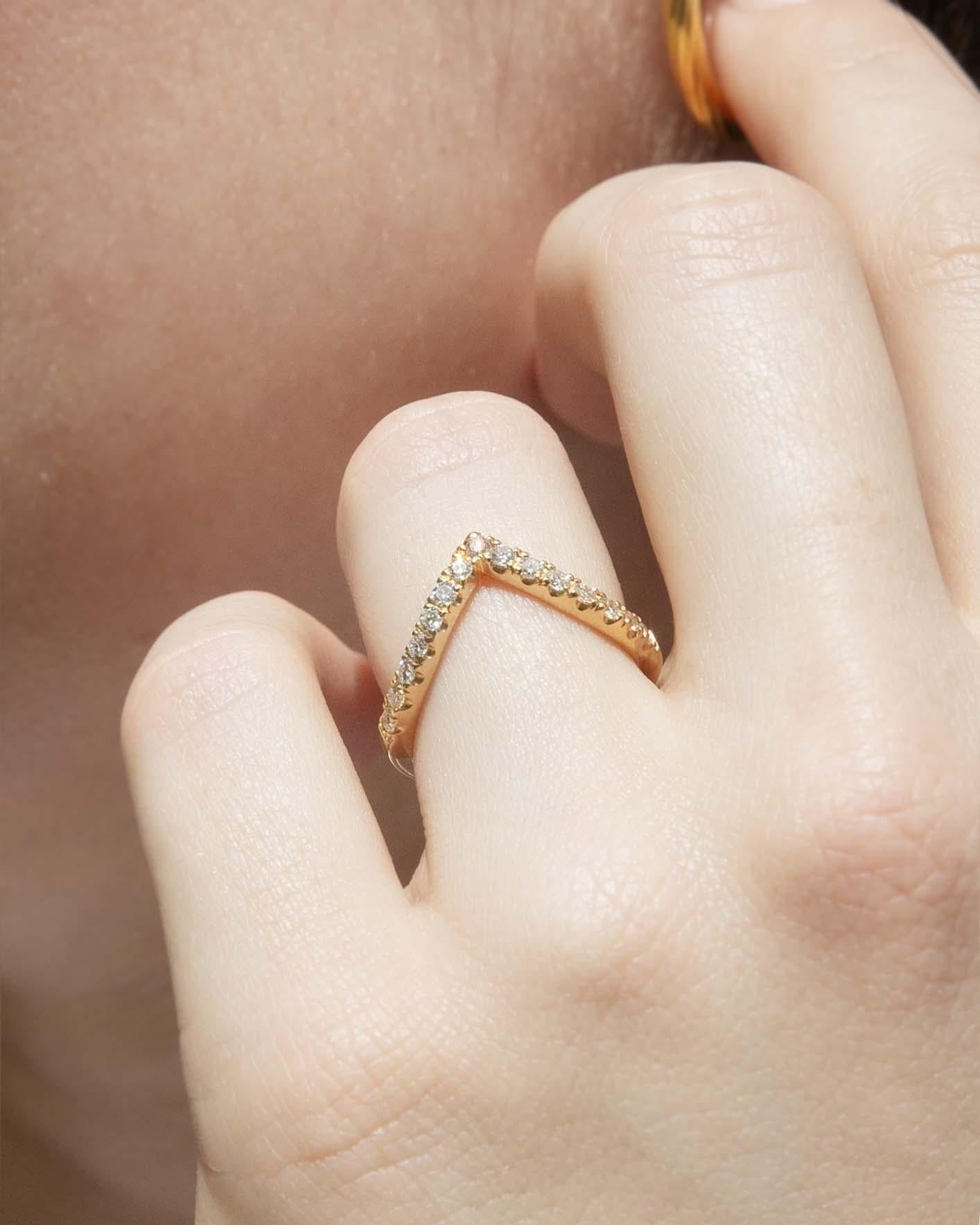 Contemporary Diamond Chevron Ring 18 Carat Yellow Gold
