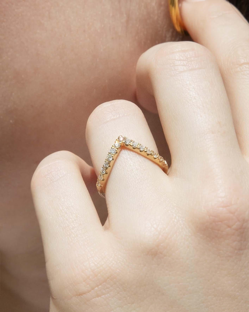Contemporary Diamond Chevron Ring 18 Carat Yellow Gold