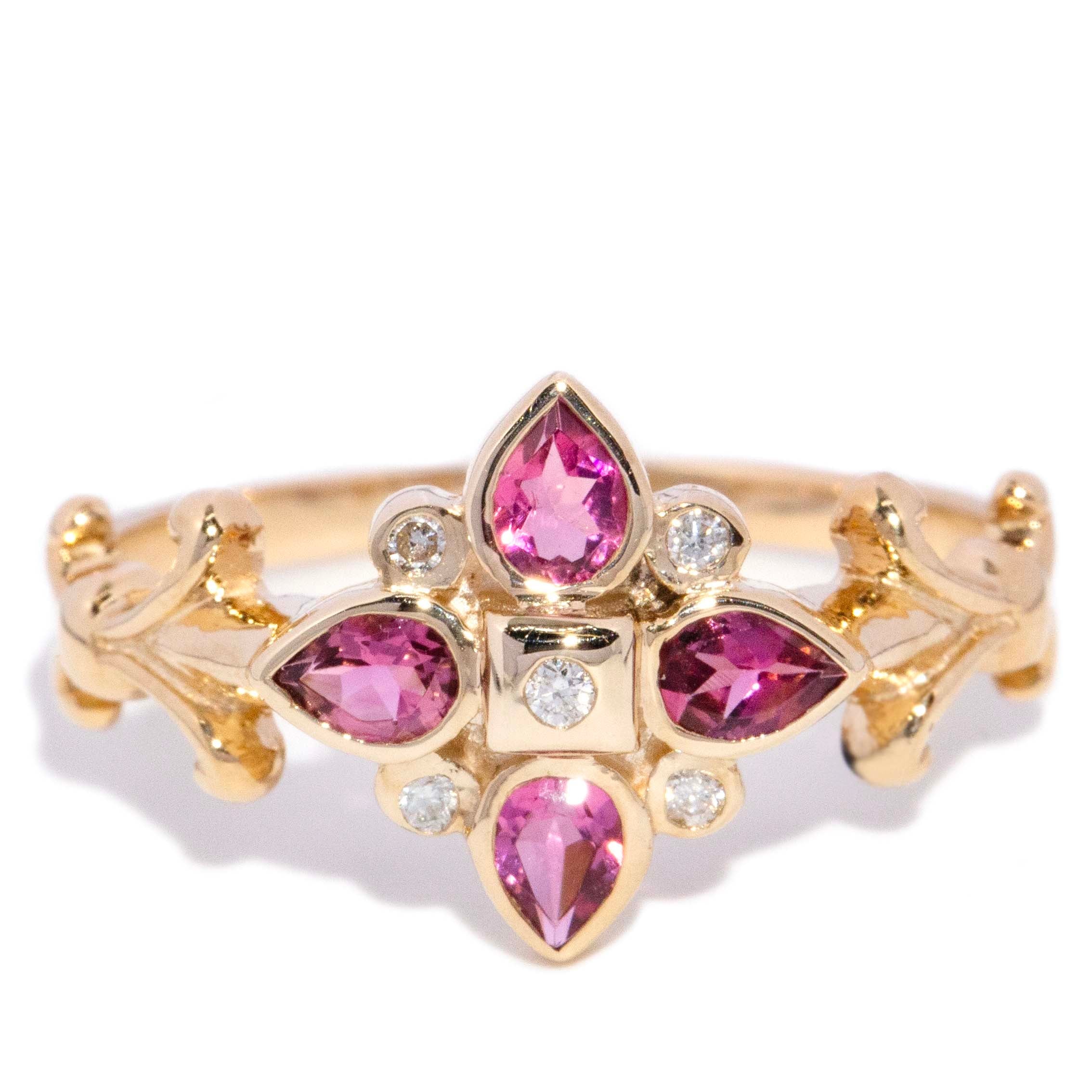 Phoebe Tourmaline & Diamond Flower Ring 9ct Gold Rings Imperial Jewellery 