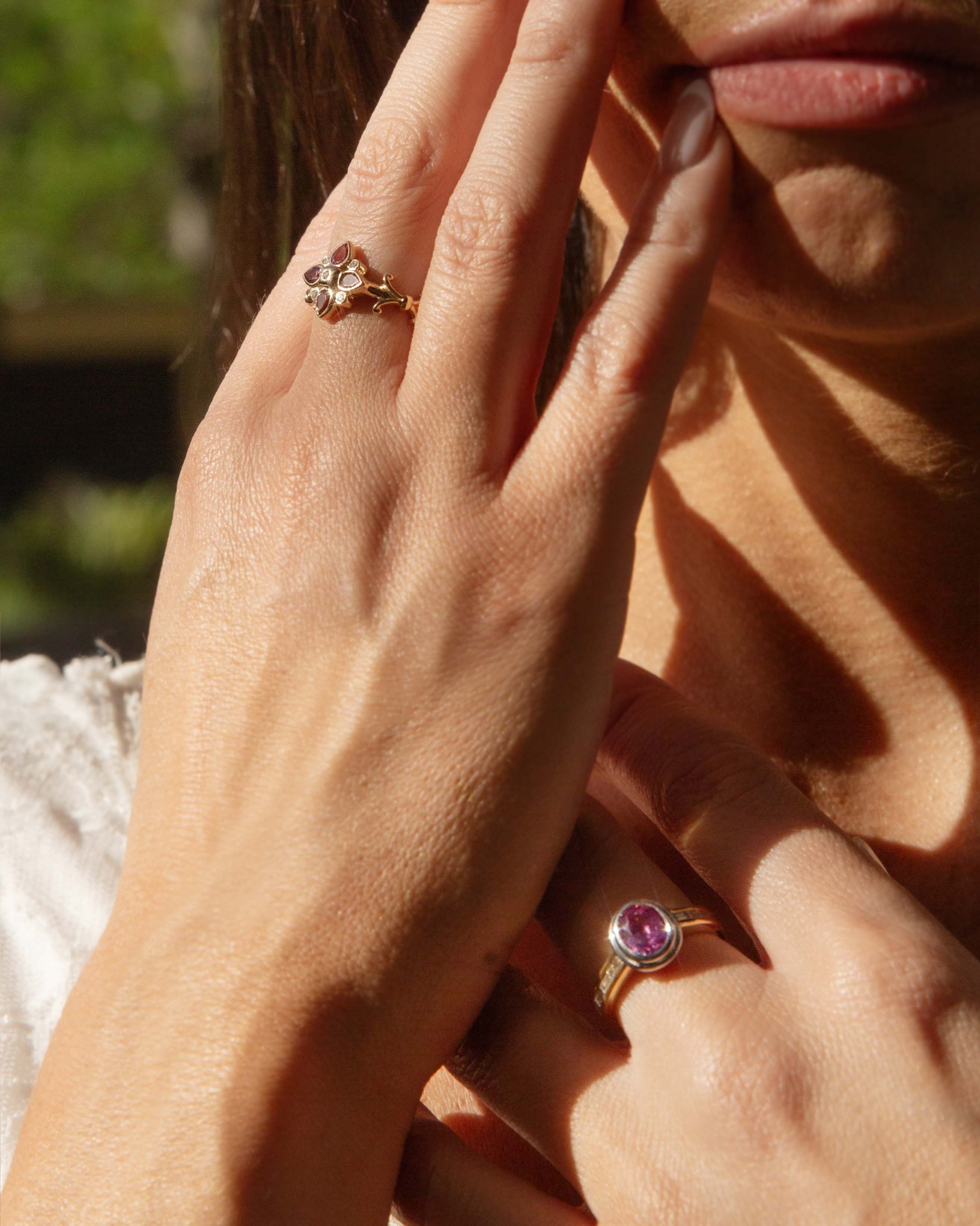 Phoebe Tourmaline & Diamond Flower Ring 9ct Gold Rings Imperial Jewellery 