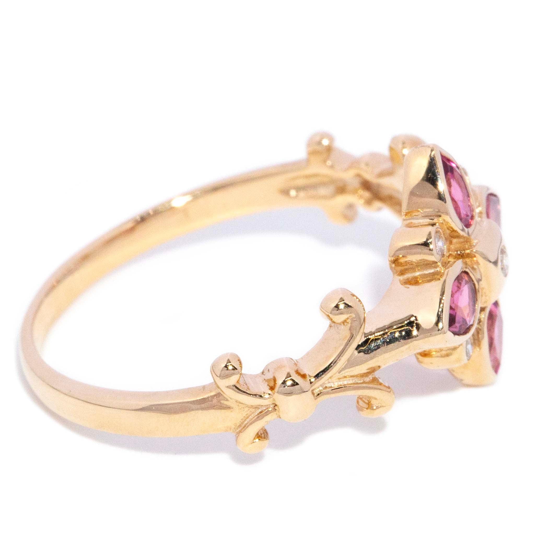 Phoebe Tourmaline & Diamond Flower Ring 9ct Gold Rings Imperial Jewellery 