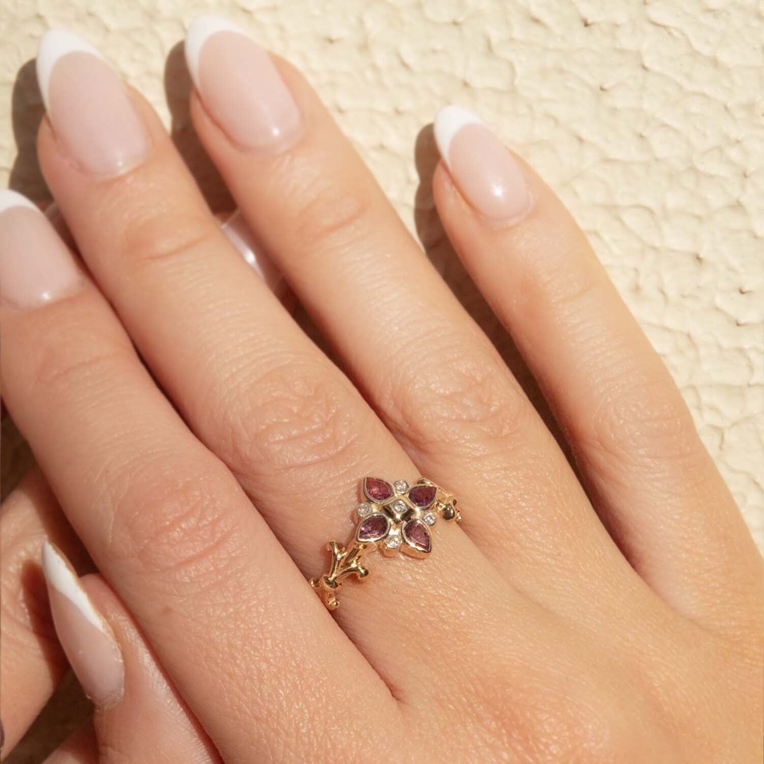 Phoebe Tourmaline & Diamond Flower Ring 9ct Gold Rings Imperial Jewellery 