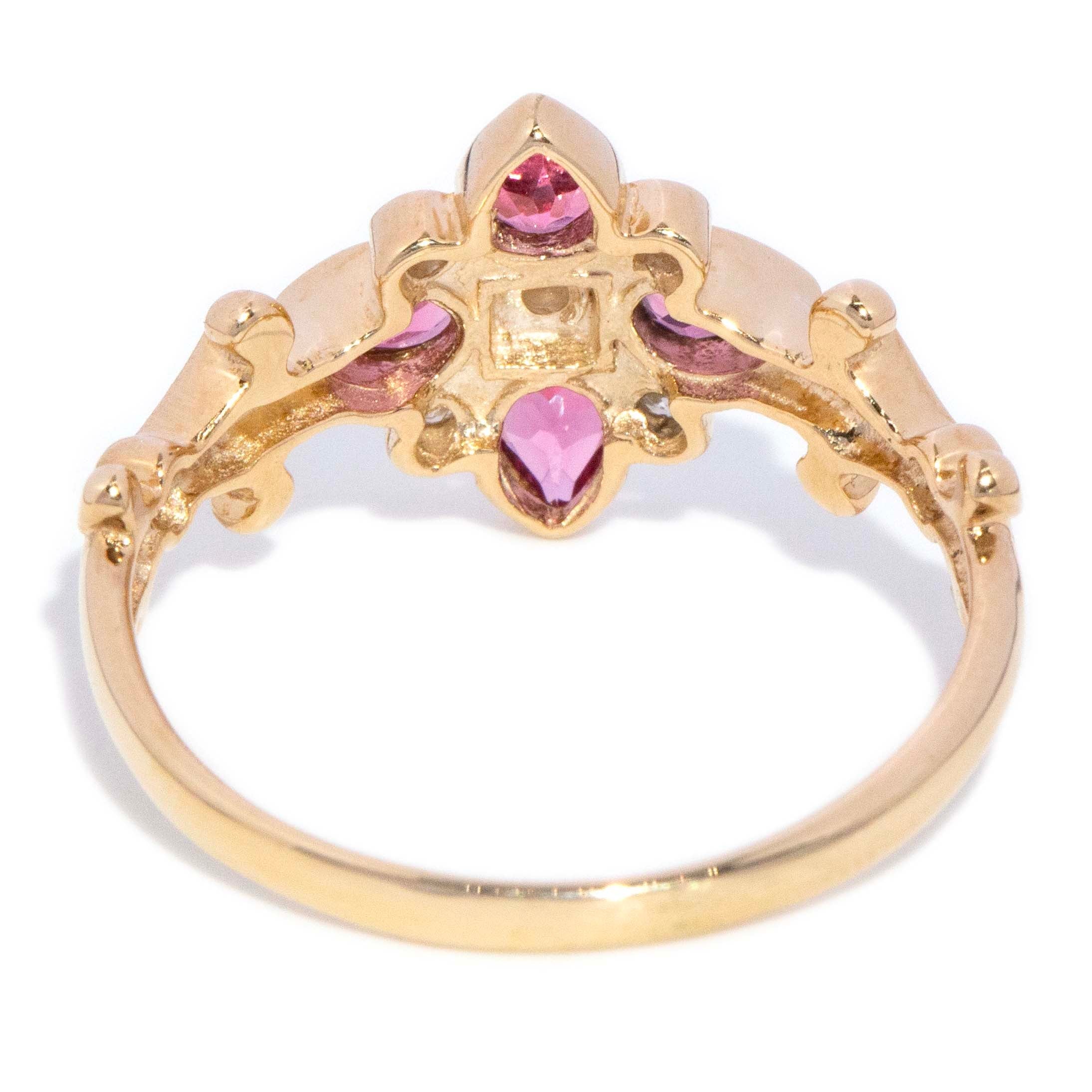 Phoebe Tourmaline & Diamond Flower Ring 9ct Gold Rings Imperial Jewellery 
