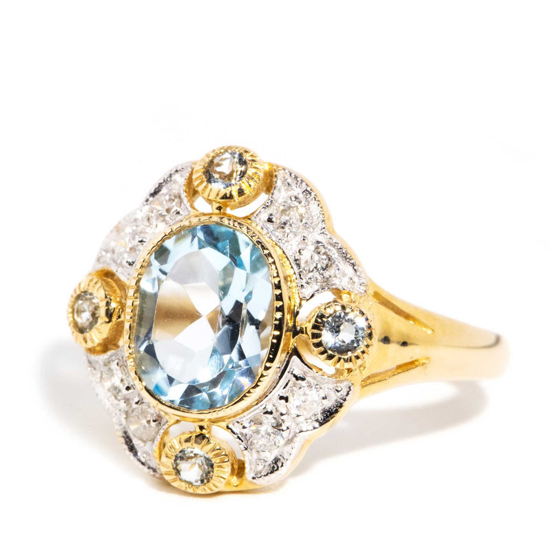 Pia Blue Topaz & Diamond Cluster Ring 9ct Gold* DRAFT Rings Imperial Jewellery 