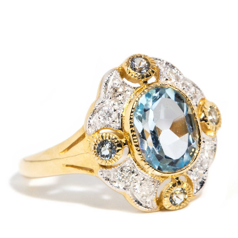 Pia Blue Topaz & Diamond Cluster Ring 9ct Gold* DRAFT Rings Imperial Jewellery 