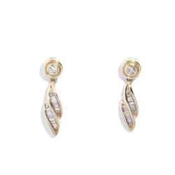 Vintage Circa 1990s Channel Set Diamond Drop Studs 9 Carat Gold