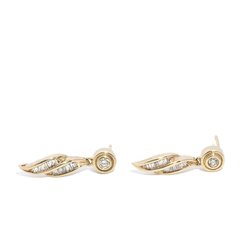 Vintage Circa 1990s Channel Set Diamond Drop Studs 9 Carat Gold