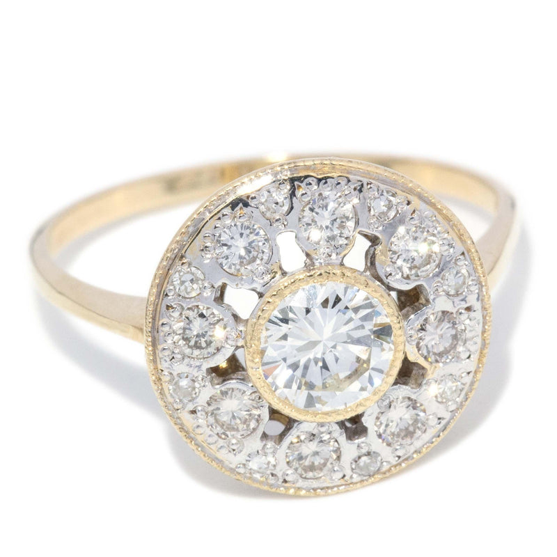 Vintage Circa 1980s Diamond Disc Halo Ring 18 Carat Gold