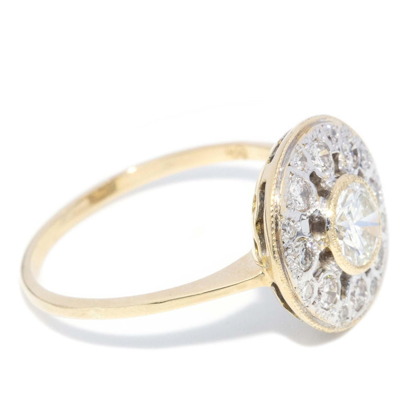 Vintage Circa 1980s Diamond Disc Halo Ring 18 Carat Gold