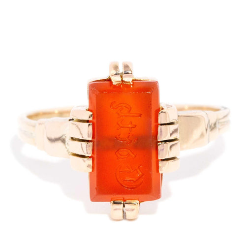 Poppy Edwardian Carnelian Intaglio Ring 9K Yellow Gold