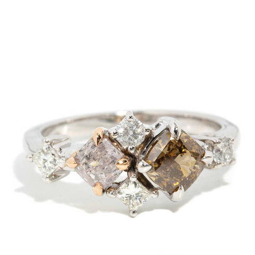 Porsha Certified Cognac & Pink Diamond Ring 18K Two Tone Gold