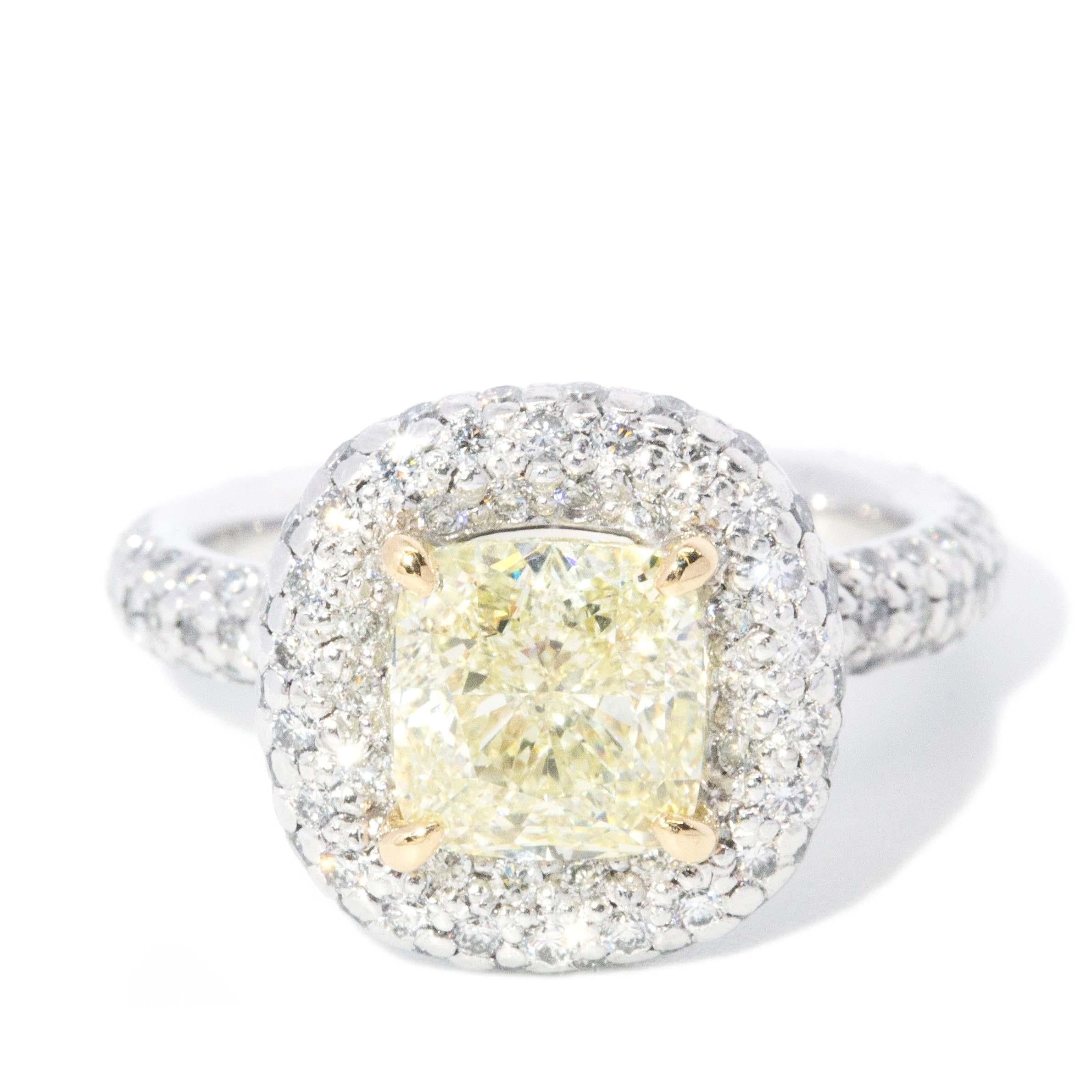 Contemporary Yellow & Pave White Diamond Ring 18ct White Gold