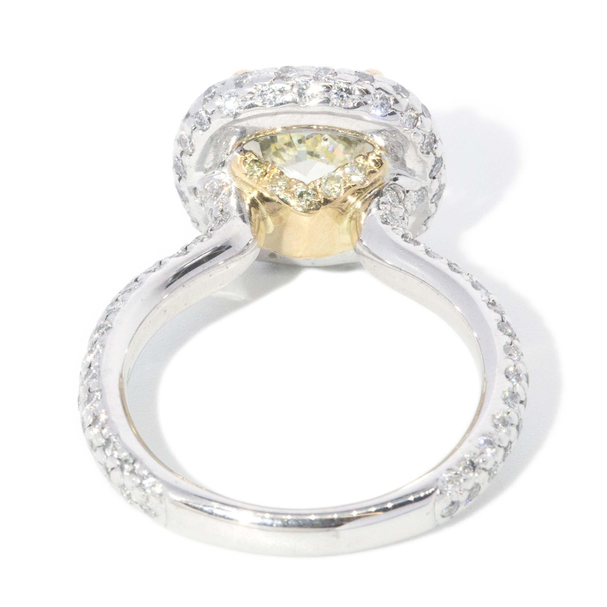 Contemporary Yellow & Pave White Diamond Ring 18ct White Gold
