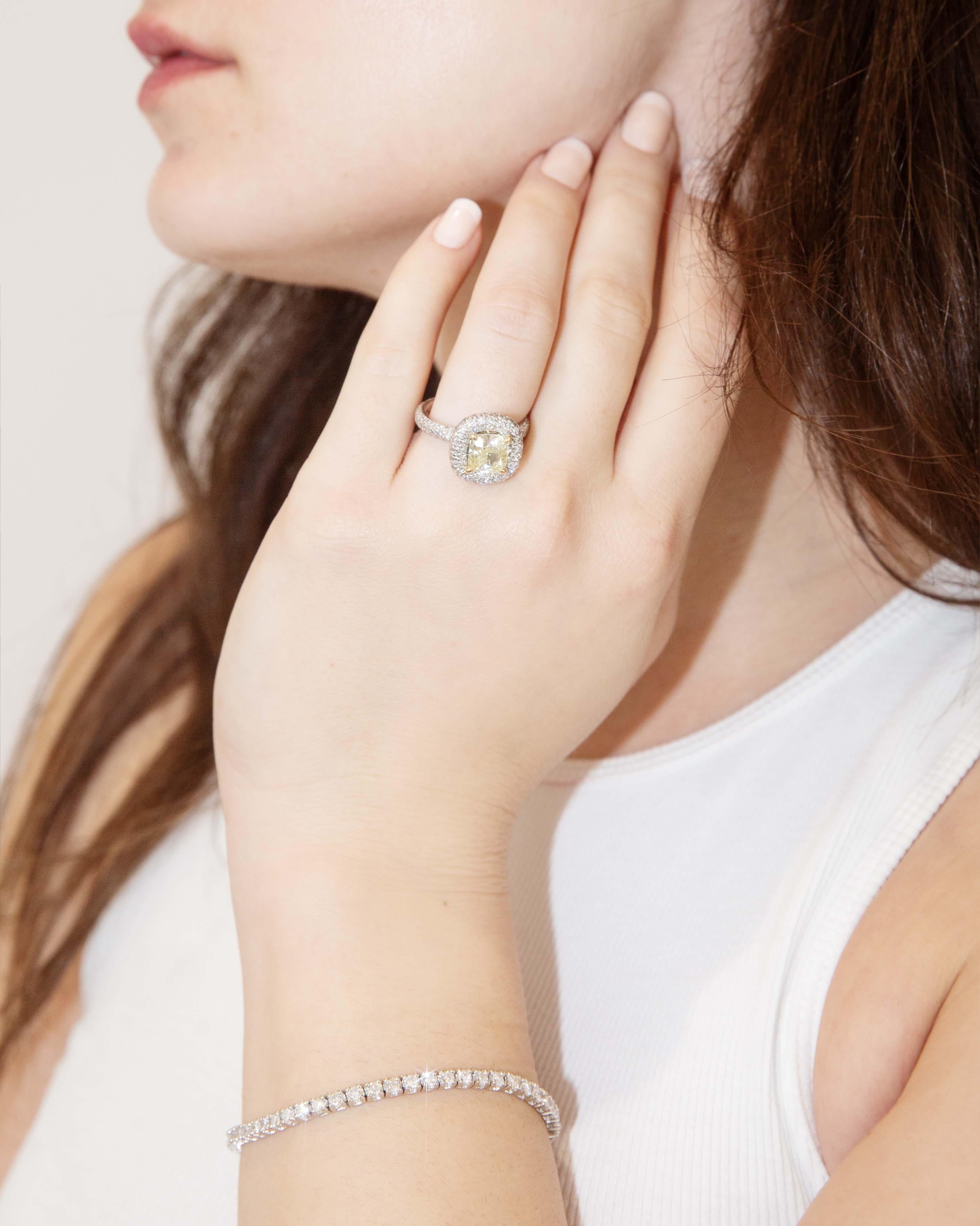 Contemporary Yellow & Pave White Diamond Ring 18ct White Gold