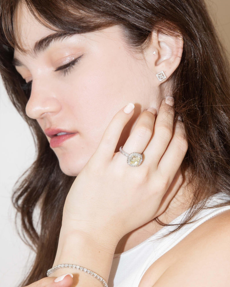 Contemporary Yellow & Pave White Diamond Ring 18ct White Gold