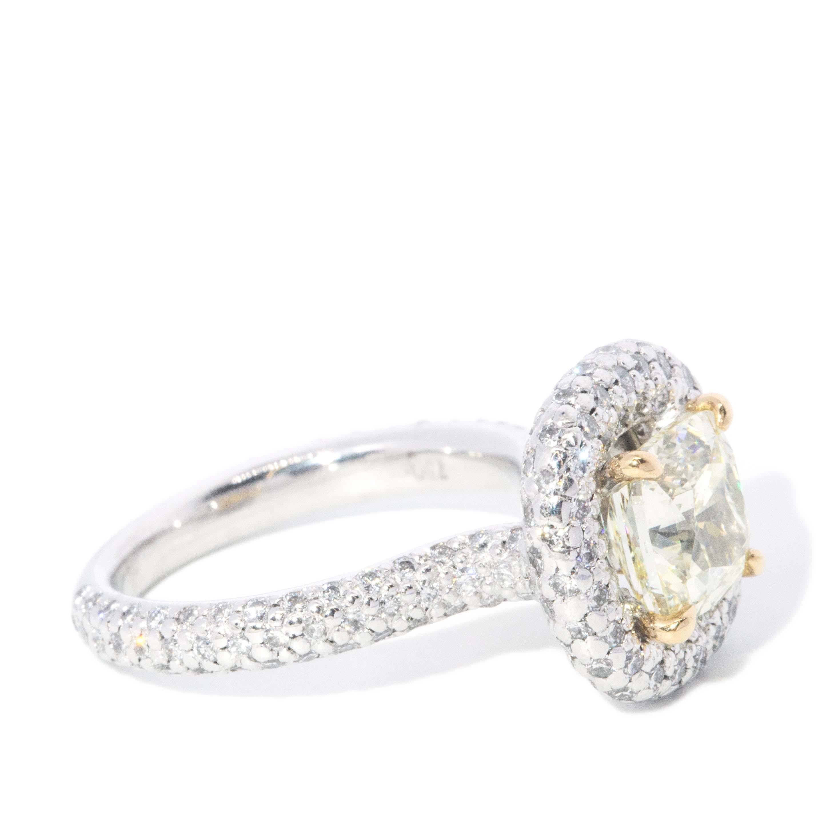 Contemporary Yellow & Pave White Diamond Ring 18ct White Gold
