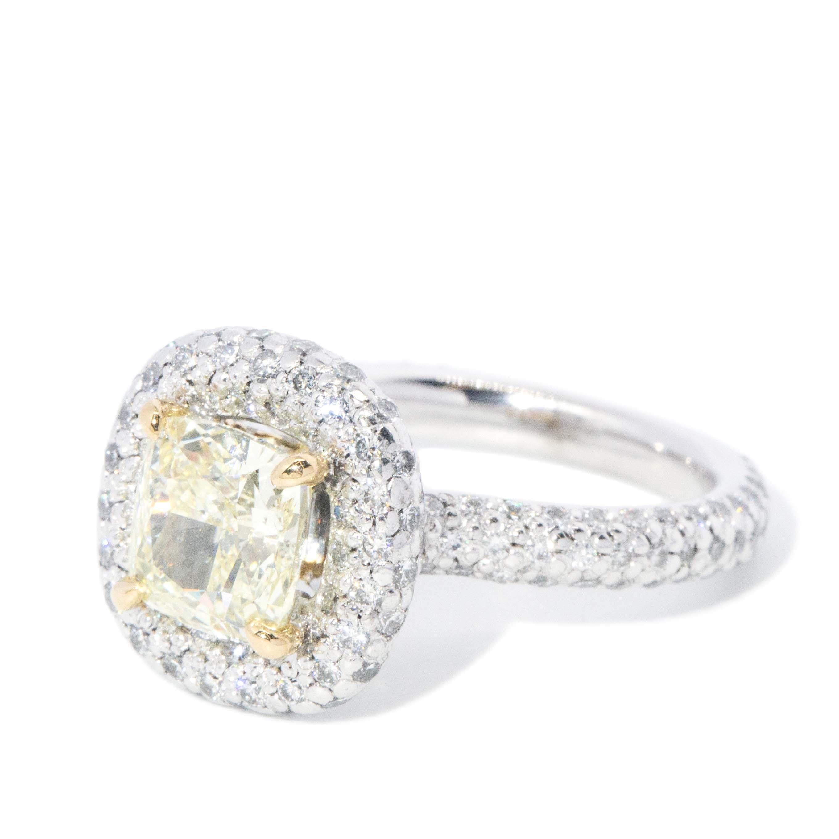 Contemporary Yellow & Pave White Diamond Ring 18ct White Gold