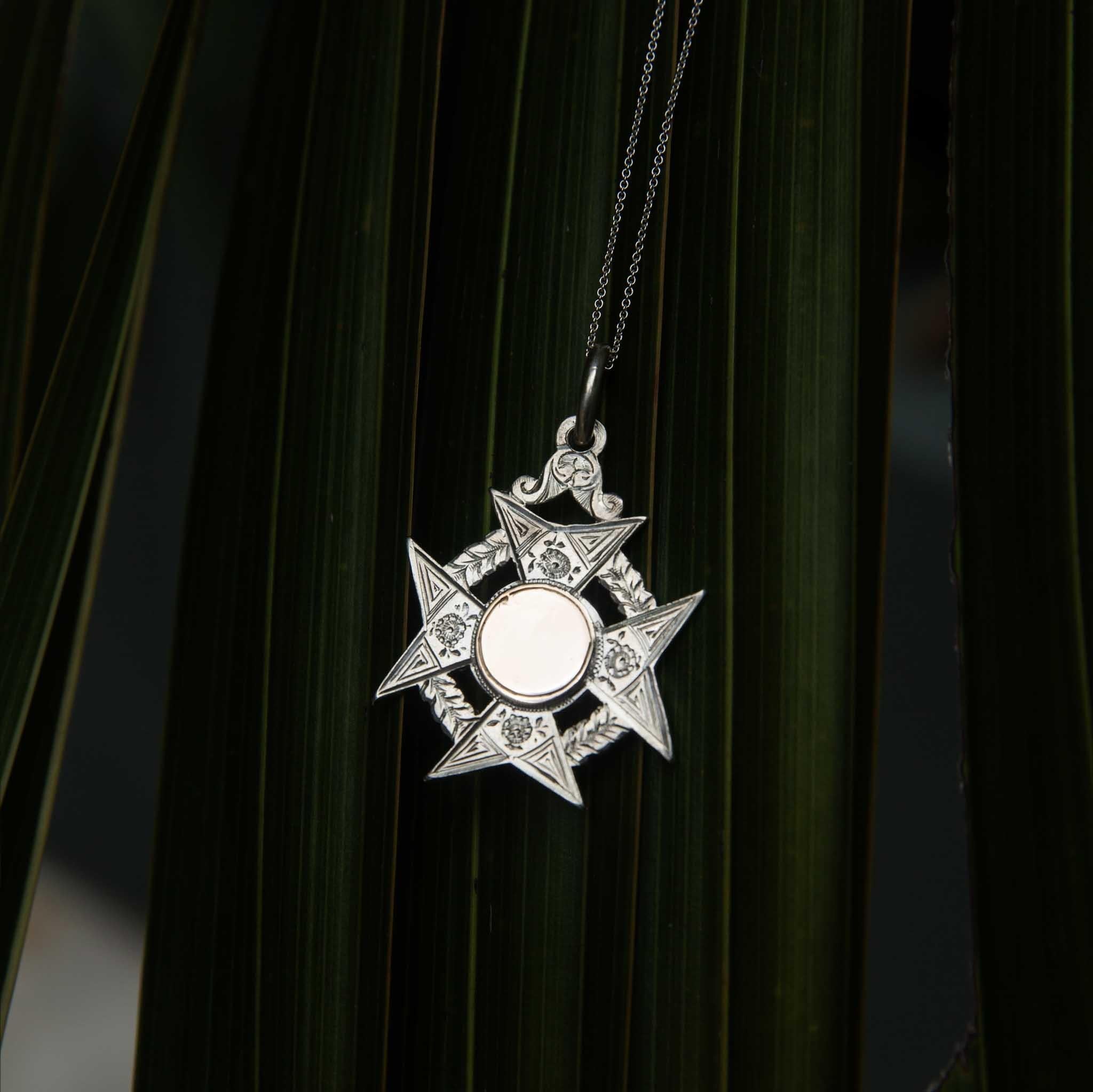 Antique 1897 Cross Wreath Pendant Sterling Silver Rose Gold Lined