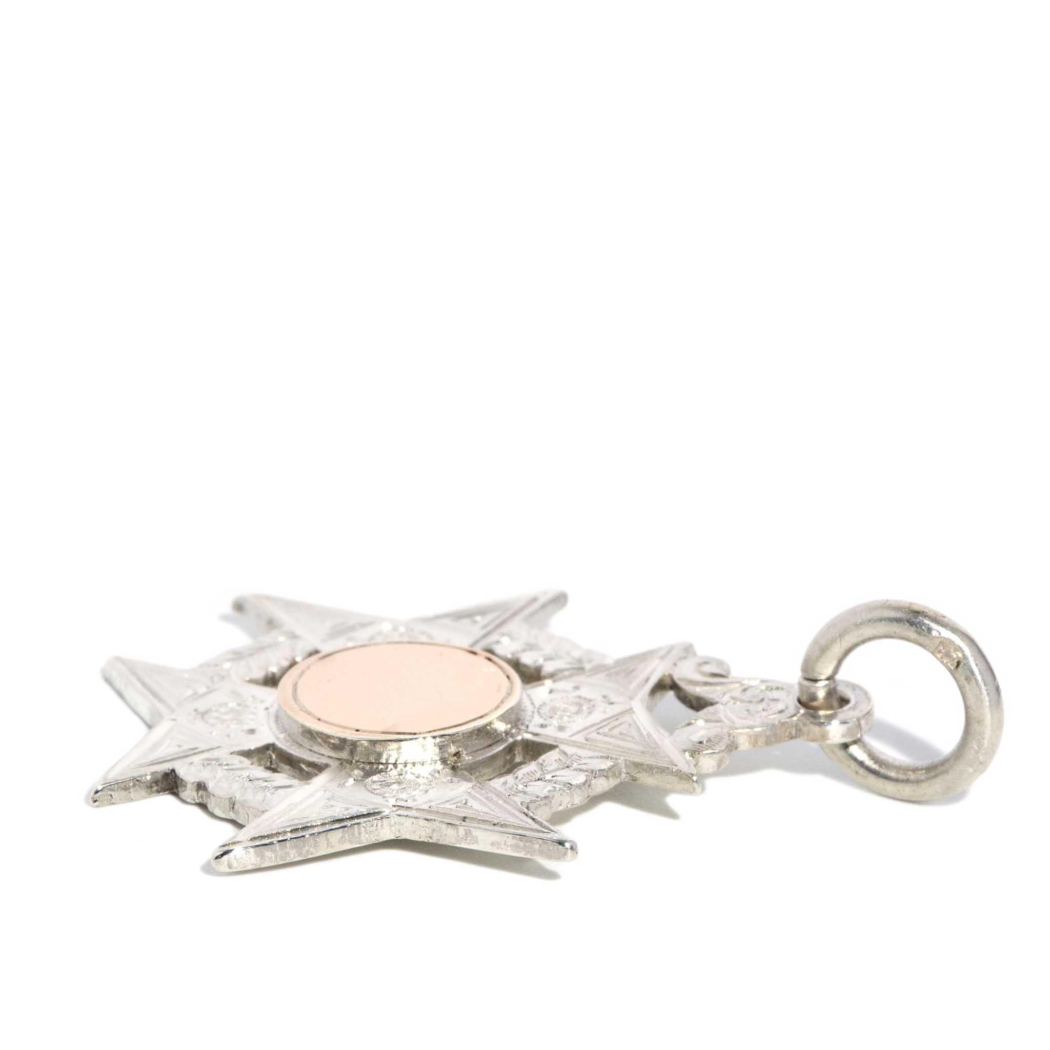 Antique 1897 Cross Wreath Pendant Sterling Silver Rose Gold Lined