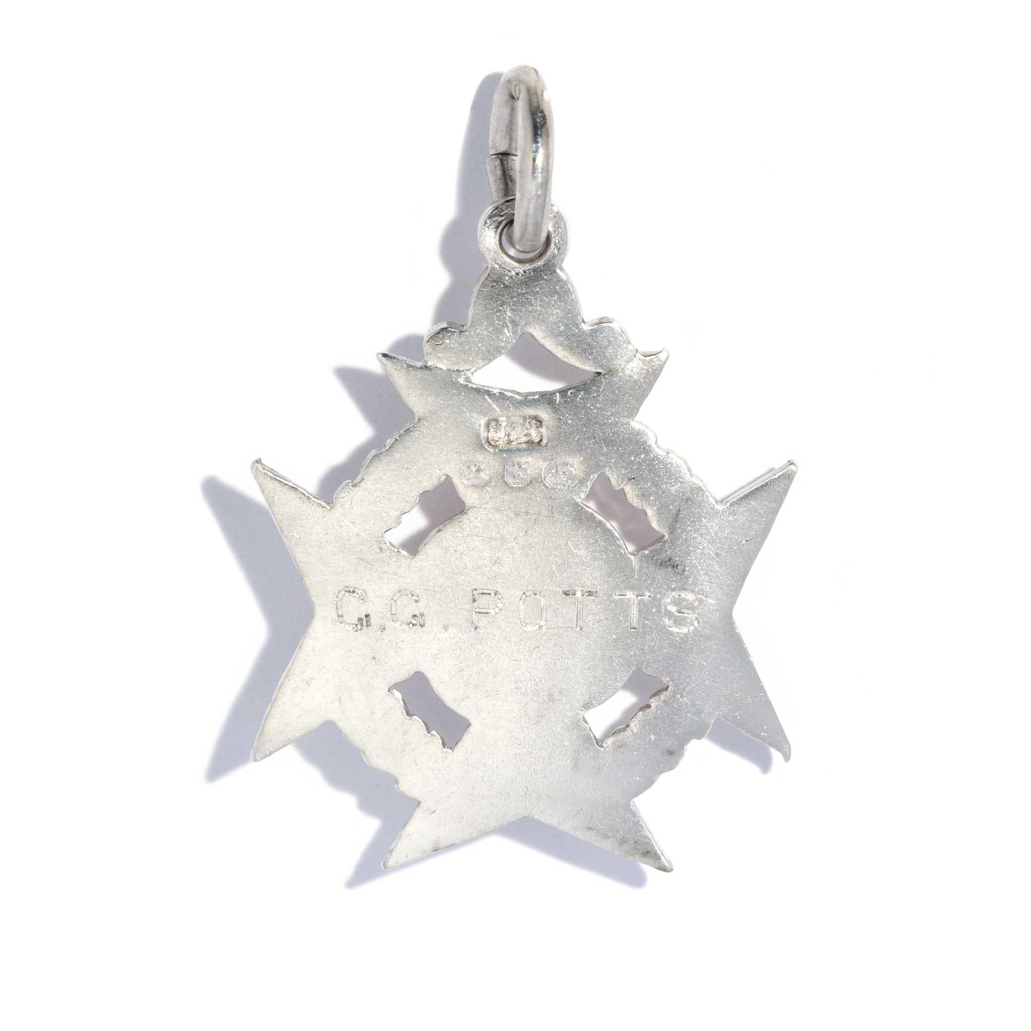 Antique 1897 Cross Wreath Pendant Sterling Silver Rose Gold Lined