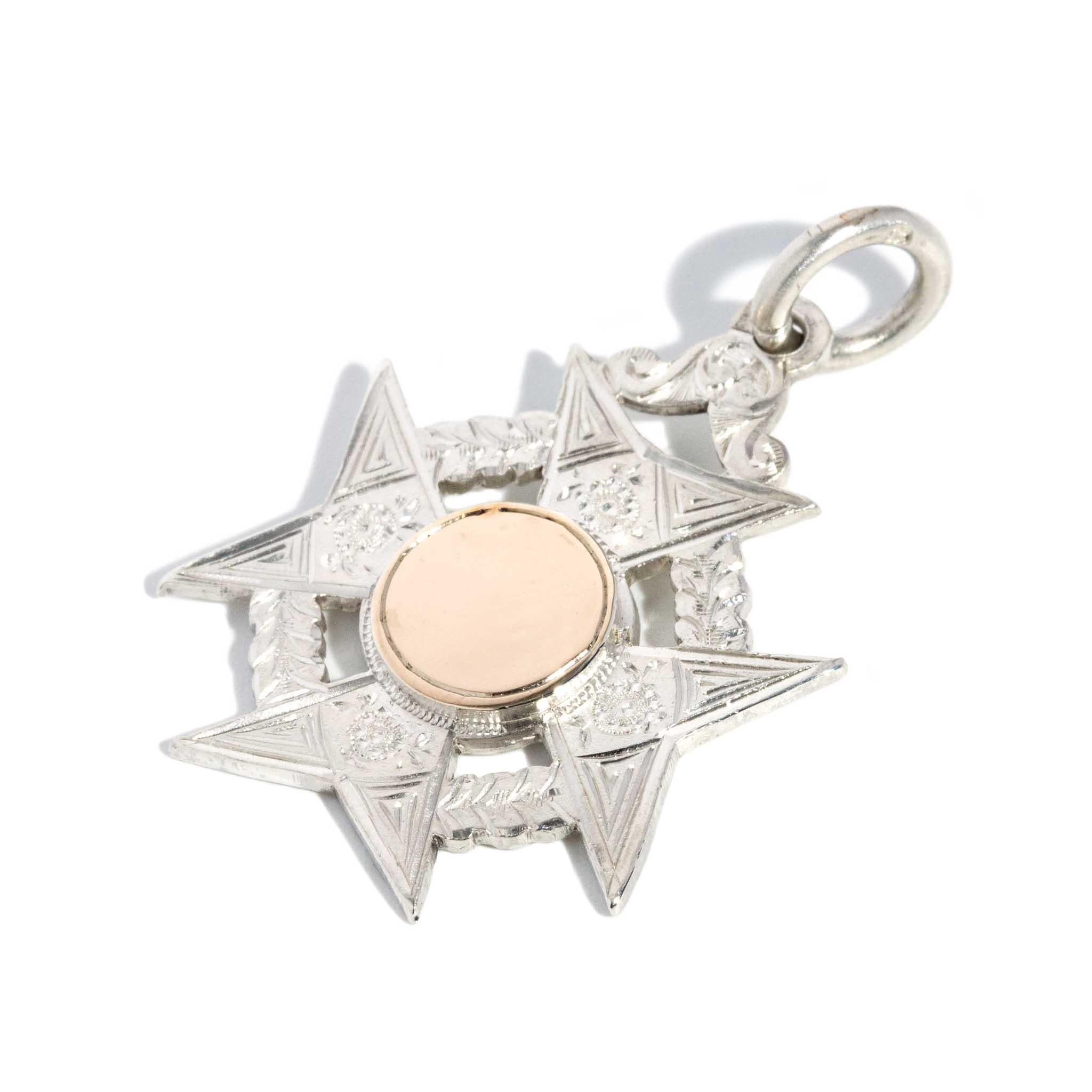 Antique 1897 Cross Wreath Pendant Sterling Silver Rose Gold Lined