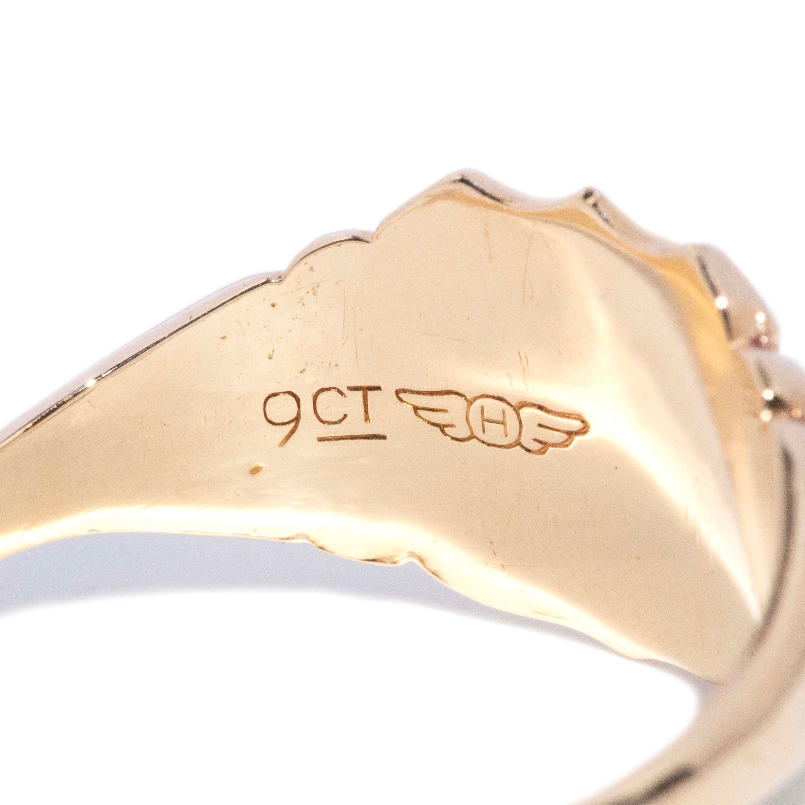 Prima 1980s Engraved Monogram Shield Signet Ring 9ct Gold Rings Imperial Jewellery 