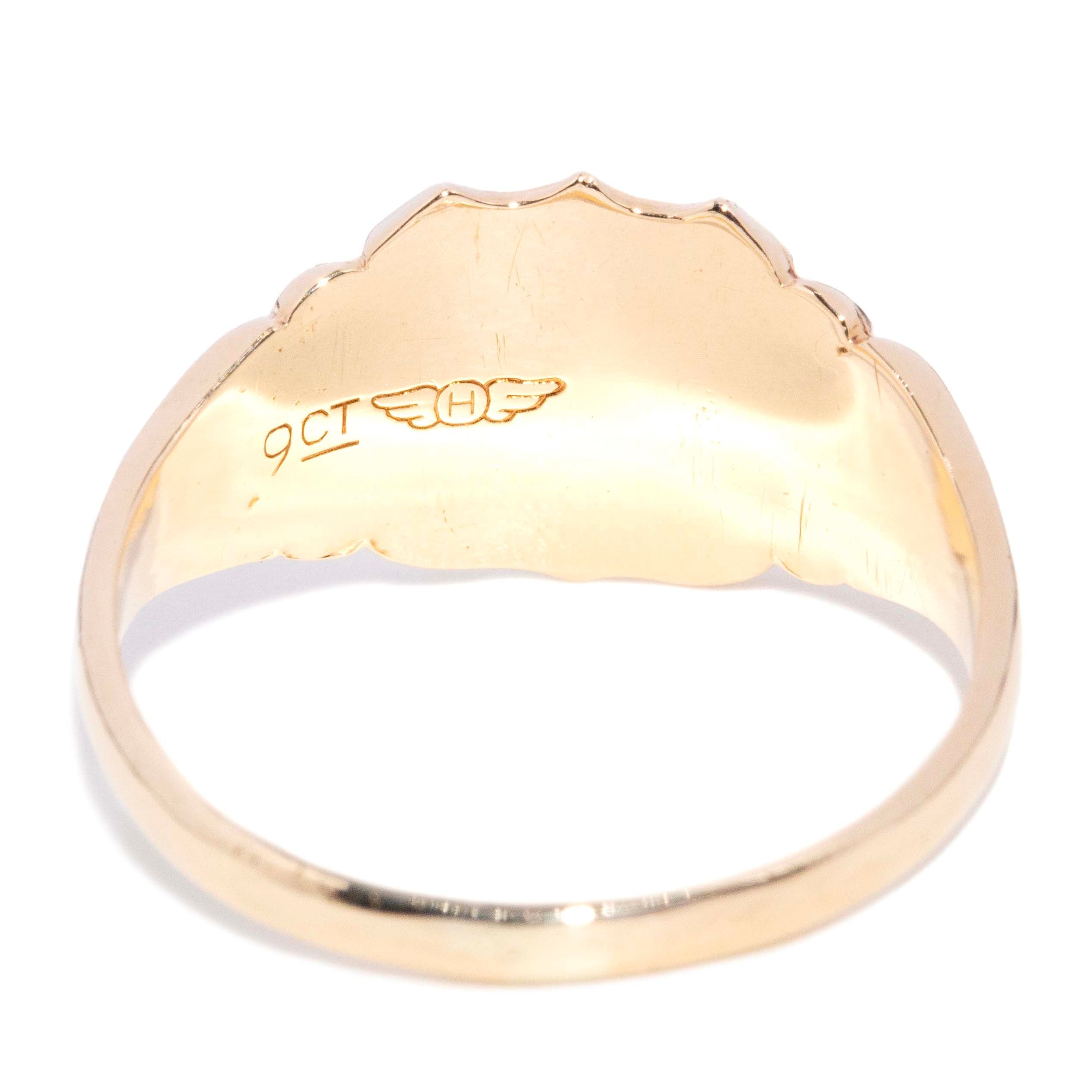 Prima 1980s Engraved Monogram Shield Signet Ring 9ct Gold Rings Imperial Jewellery 