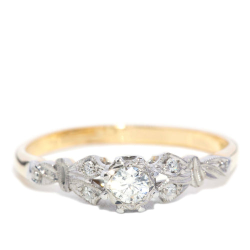 Primrose Diamond Leaf Ring 18K Two Tone Gold TDW 0.13ct