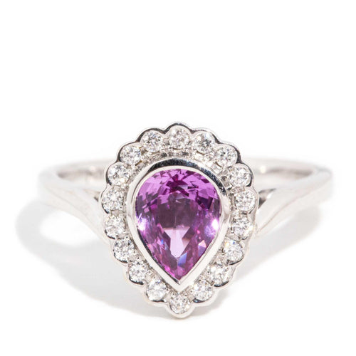 Priya Pear Cut Purple Sapphire & Diamond Ring 18K White Gold