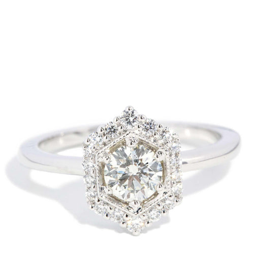 Quinn 0.80ct Diamond Hexagonal Halo Ring 18K White Gold