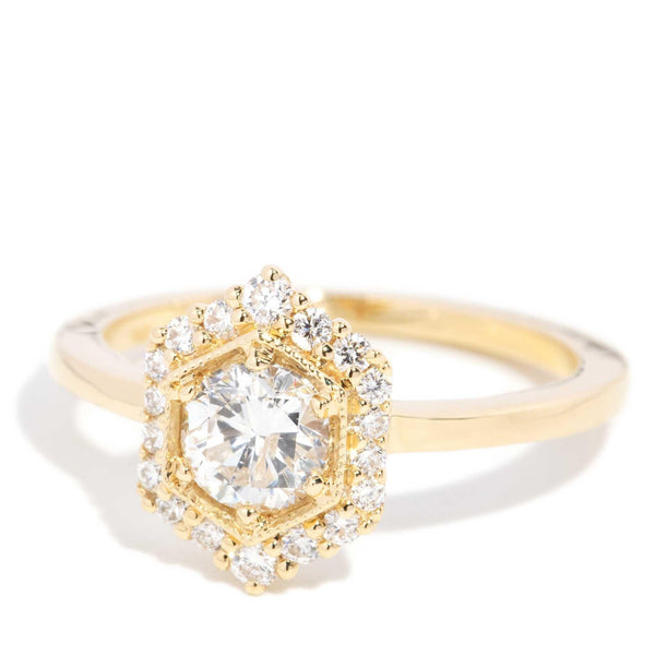 Brilliant Diamond Hexagonal Halo Ring 18 Carat Yellow Gold – Imperial ...